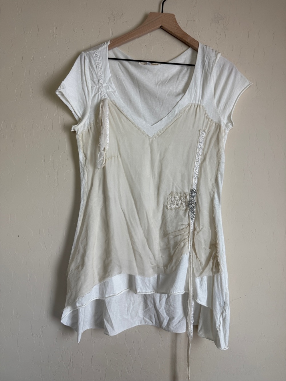 For Love and Liberty Layered Ivory White V-Neck Embellished Tunic Top Boho